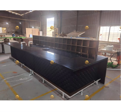 Black Leather Pub Bar Counter Design Customized Club Bar Drinking Counter with Bottle Shelf