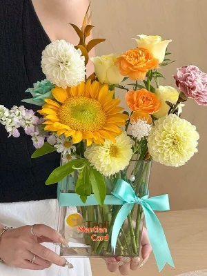 JOYWOOD Transparent Book-Shape Flower Box PET Acrylic-like Fresh-Flower Vase Floral-Arrangement Packaging Made