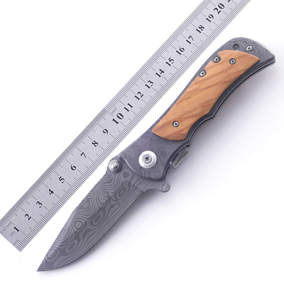 Top Sale Outdoor Laser Pattern Wooden Handle Knife Hunting Pocket Knife