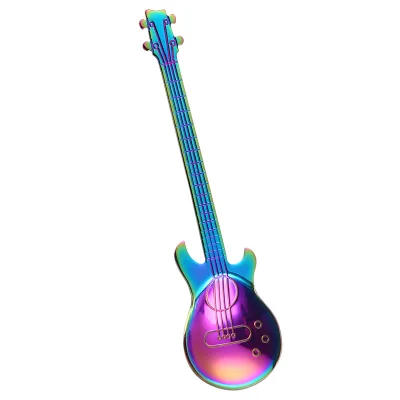 Titanium Plating Colorful Guitar Shaped Spoon Creative Coffee Stirring Dessert Mixing Spoons