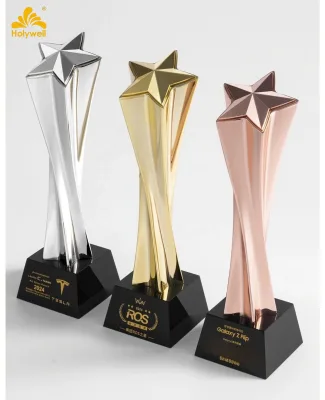 2026 Twisted Star Trophy in Gold Silver Black Crystal Base Eco-Friendly Engraving for Corporate Awards Championship Events