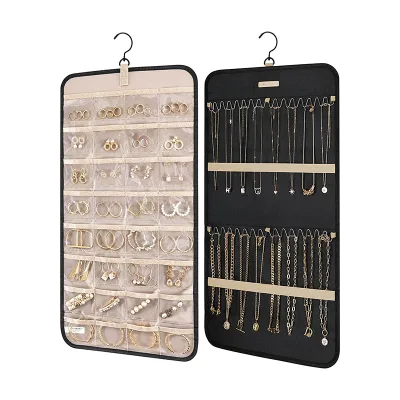 Anti-tangle Hanging Jewelry Organizer Hanger for Necklace Earrings Rings with 20 Jewelry Bags