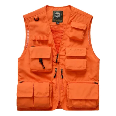 HBC Custom Print Embroidery Logo Men Work Cargo Photographer Orange Mesh ANSI Class 2 Zipper High Visibility Utility Tactical