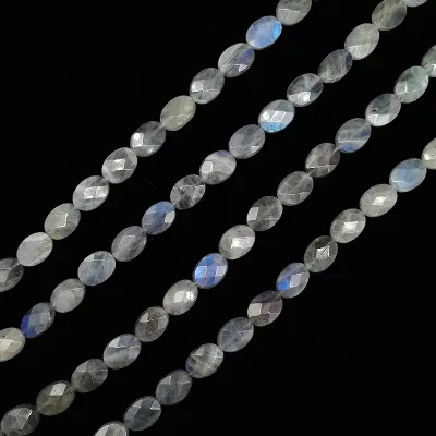 Wholesale Natural Mineral Grey Labradorite Ellipse Faceted Pleochroic Fracture Filled Loose Beads for Bracelet Making