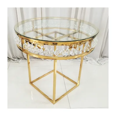 Fashion Design Stainless Steel Wedding Cake Table with Crystal Pendant Decoration