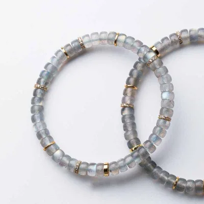 Aimgal Luxury Gold Bracelet Women Gray Moontone Beaded Stacked Chain Elastic Trendy Labradorite Zircon Chic Pearl Niche Bangles
