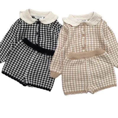 2023 Spring Newborn Baby Kids 2 Pcs Clothing Sets  Knitted Cardigan with Shorts Rompers Jacquard Knitwear Set for Baby Girls