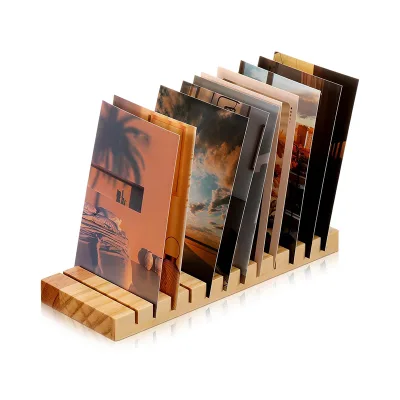 Trapezoidal Wooden Table Number Stands Custom Acrylic Sign Wood Place Card Holder for Wedding Birthday Party Home Decoration