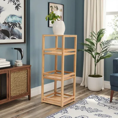 Bamboo 3-Tier Multi-Purpose Storage Rack Shelf for Bathroom Kitchen Living Room Plant Display Organizer Natural Eco-Friendly OEM