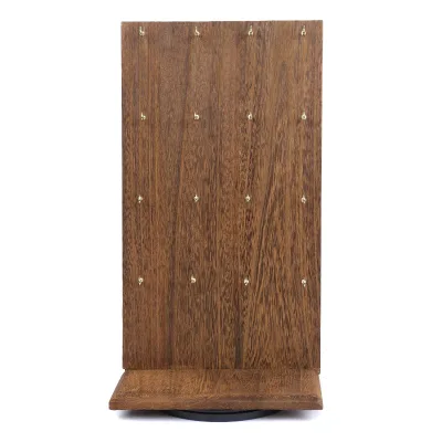 Design Wooden Two-Sided Rotating Jewelry Display Stand 32 Hook Organizer for Earrings & Keychains 9W X 7.5D X 16.5H Brown Color