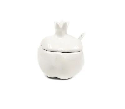Wholesale Ceramic Honey Pot Dipper Custom White Small Pomegranate Shaped Honey Jar