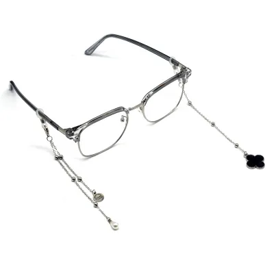 Cross-border New-style Eyewear Decoration Womens Alloy Four-leaf Clover Pendant Glasses Neck Strap Short Steel
