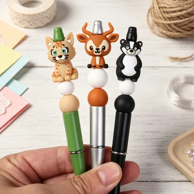 Hot Sale Mini 3D Cartoon Animal Silicone Beads DIY Silicone Pen Topper Charms for Beadable Pen Crafting School Supplies Custom