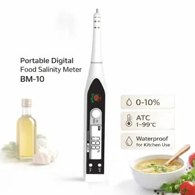 Digital Food Salinity Tester Salt Concentration Meter High Accuracy LCD 0-26% Range 1-99 Temperature Life Waterproof for Soup