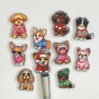 Acrylic Beads Double Sided Relief Through Hole Puppy Beads for Festive Outfits AccessoriesDIY Handmade Jewelry Pendant Materials