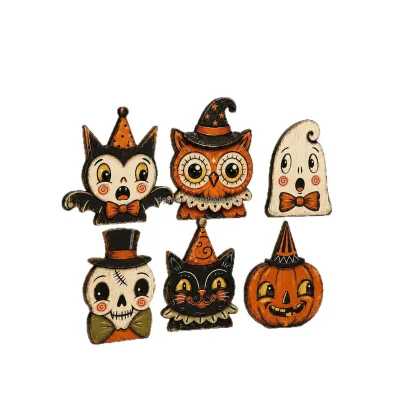 Hot Selling Halloween Wooden Tabletop Tray Ornaments Featuring Ghosts Black Cats Pumpkins Owls for Home Display