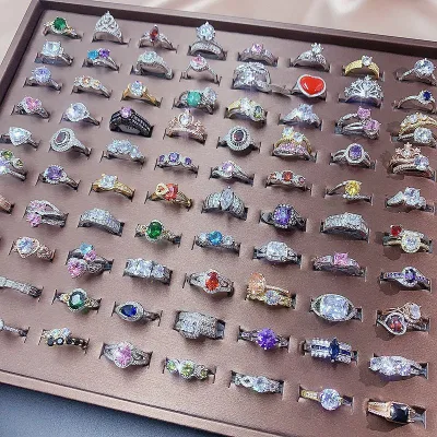 Fashion Micropaved Zirconia Color Ring Mix Bulk Gemstone Rhinestone Rings Zircon Mix Bulk Gemstone Wedding Rings for Women