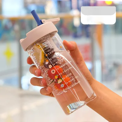 HECION Coffee Cup Gift/Souvenir: Glass Cup Minimalist, Large Capacity, Dual-Use, Portable Straw Cup