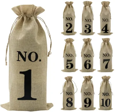 Wholesale Jute Hemp Grape Wine Pouch Burlap Drawstring Bags for Bottle Water