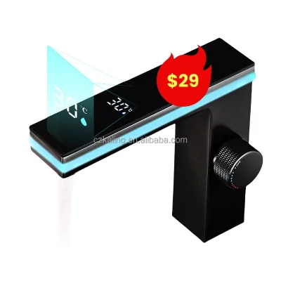 Modern LED Digital Display Single-Hole Basin Faucet Brass Body With Hydroelectric Power Single-Handle Ceramic Valve Core Hotels