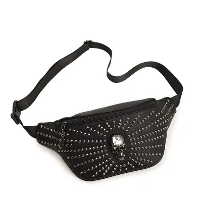 European and American Gothic Street Punk Motorcycle Waist Bag Trendy Skull Design Fanny Packs with Rivet