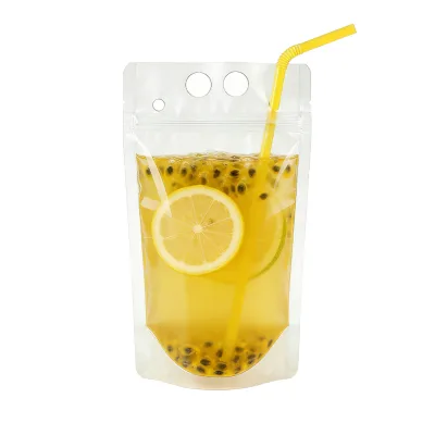 Small Batch Custom Logo clear Frosted PE Plastic Zipper Drinking Bag With Straw Hole for Juice Drinks Beer champagne Nut Snacks