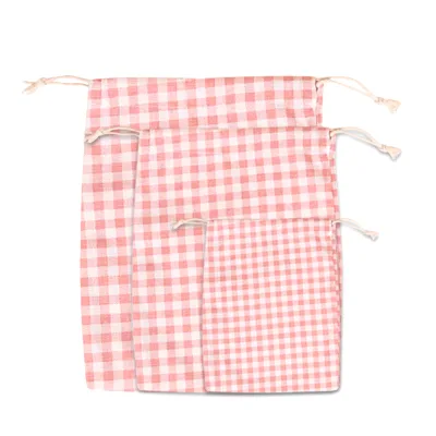 Pink Foldable Cotton Muslin Cosmetic Makeup Bag Custom Canvas Toiletry Gift Dust Drawstring Pouch