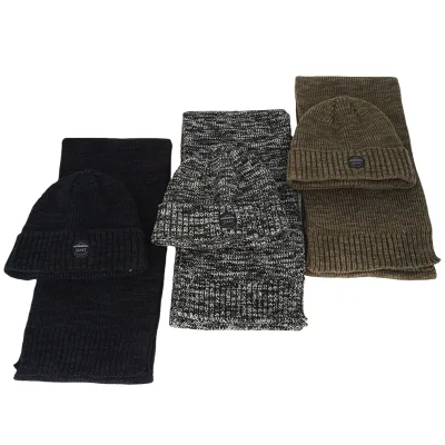 High Quality Acrylic Melange Knitted Winter Beanie Hat Scarf Set Warm Fleece Headband Cap Long Thick Scarfs for Women and Men