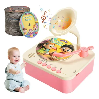 Toddlers Phonograph Toy Early Education English Story Machine Kids Record Player Gramophone & Music Player with 96pcs Cards