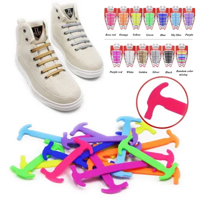 No Tie Silicone Flat Lace Shoe Laces Elastic Rubber Shoelaces for Shoes