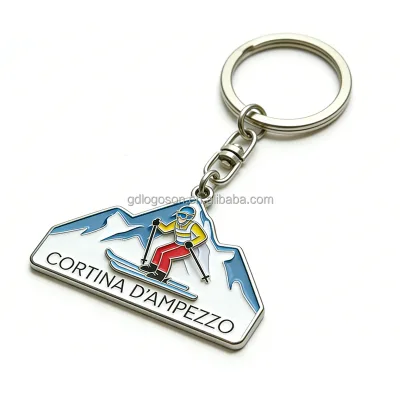 Cortina Ski Snowboard Metal Keychain Winter Mountain Snow Sports Souvenir Fashion Cartoon Design Italian Alps Ski Resort