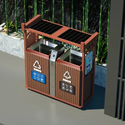 Outdoor Street Stainless Steel  Smart Trash Bin Commercial Waste Garbage Double Recycle Bin With Solar Panel