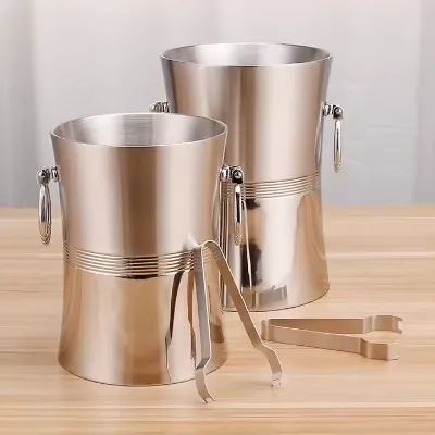 Custom Stainless Steel High Quality Double Wall Insulated Wine and Beer Cooler Ice Bucketwith Ring Handles