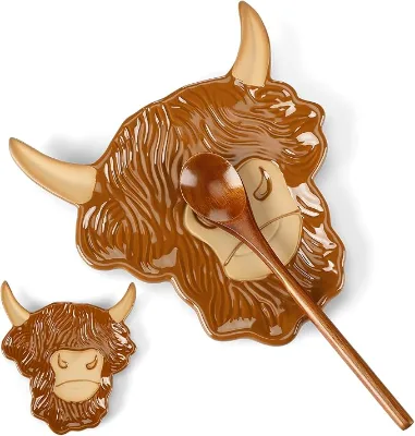Ceramic Spoon Rest for Kitchen Counter Highland Cow Tray Decorative Spoon Rest Jewelry Dish Tea Light Holder