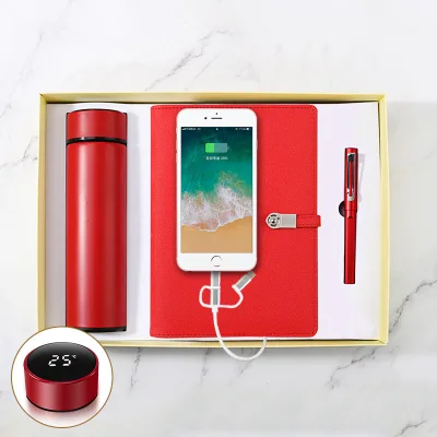 Personalized Corporate Gift Set Power Bank Diary+Flask+Pen Custom Logo Promotional Items for Marketing