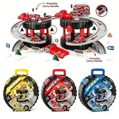 New Products Tyre Track Car Parking Fire Police Engineering Series Alloy Car Building Rail Traffic Educational Toys Set for Kids