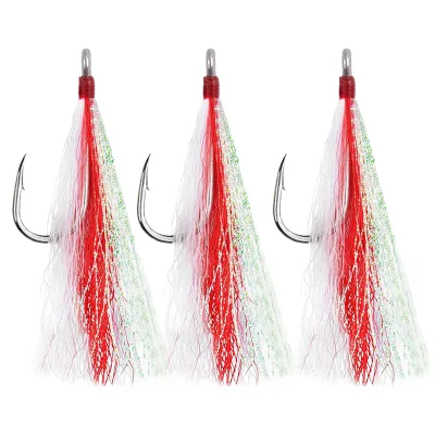 Hot Sell 4/0 Bucktail Teasers Saltwater Fishing Lures Rig Fishing Jig Hooks Mylar Flash Bucktail Teasers