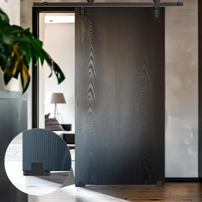 Barn Door Hardware Sliding Closet Door Bottom Floor Mount Guide (Black)