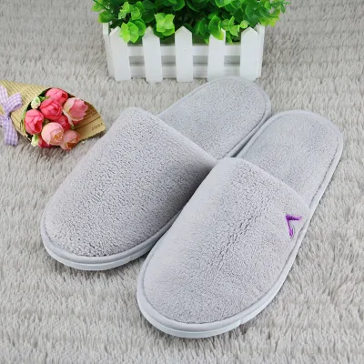 High Quality Luxury Washable Customized Hotel logo Grey Color Hotel Slipper