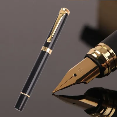 FT-005 High Quality Black Gold Color Luxury Stainless Steel Fountain Pen with Custom Logo Loose Packaging for Writing