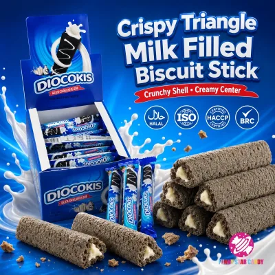 Wholesale OEM ODM Private Label Crispy Biscuit Stick Triangle Milk Flavor Filled Cookie Crunchy Snack Chocolate Bar Galleta