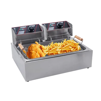 Electric High Limit Thermostat Stainless Steel 12L Outdoor Deep Fryer with Single Tank and Double Baskets