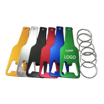 Personalized Flat Beer Bottle-shaped Aluminum Alloy Mini Manual Bottle Opener Key Ring Customizable Engraved Company Logo