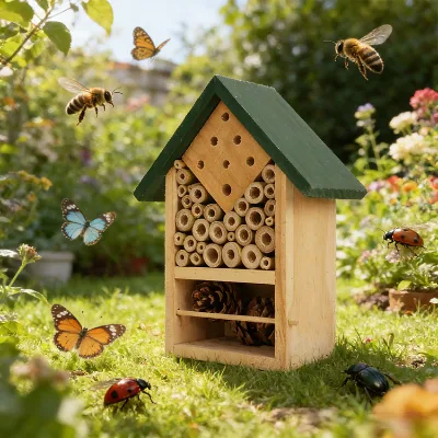 Customized Outdoor Hanging Wood Insect Hotel with Bee Nest and Butterfly House Modern Design Custom Color & Logo