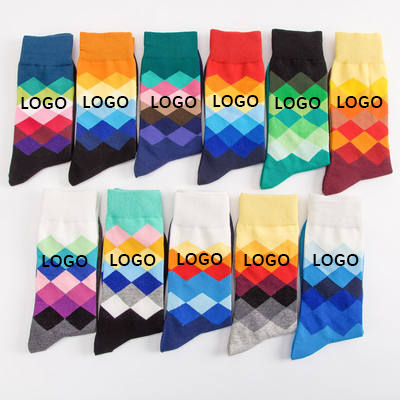 2024 New High Quality Fashion Thick Cotton Male Designer Dress Custom Plaid Socks Men Logo Crew Knitted Socks