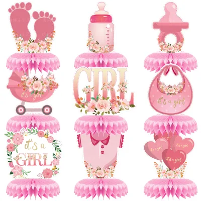 Hot Selling Girls Birthday Cotton Party Table Decoration Set New Arrival Honeycomb Ornaments for Gender Reveal Baby Shower