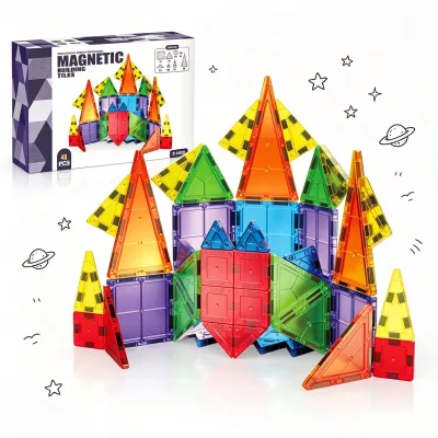 48PCS High Quality Plastic Magnetic Building Tiles 3D Montessori STEM Construction Toys Educational Gift ASTM Certified Kids