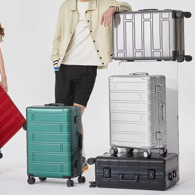 All Aluminum Luggage,Grid Pattern Full Metal Suitcase TSA Lock 360°Silent Spinner Wheels Hard Shell Business Travel Trolley Case