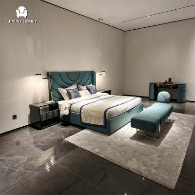 Italian Modern Luxury Bedroom Set Queen Size Bedroom Set Furniture Dressing Table Bench Villa Home Bedroom Furniture Set Luxury