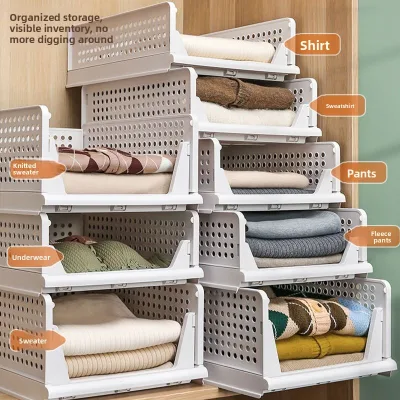 Wardrobe Clothing Organizer Drawer-Style Household Storage Box Layered Dividers Pull-Out Basket Shelving Unit Storage Plastic